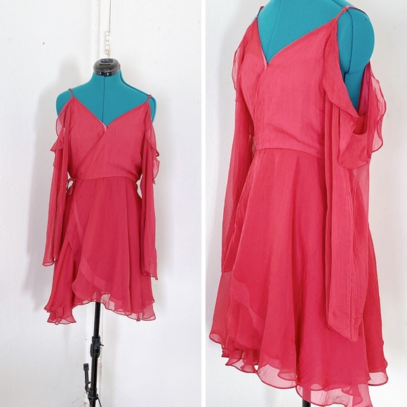 Sheer Women’s Open Shoulder Long Sleeve Chiffon Minidress Kori America S - Picture 1 of 5